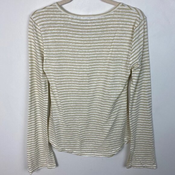 Frame Shirred Bell Sleeve Striped Linen T-Shirt Size Medium Tee LWTS059 Boho M - Picture 7 of 9